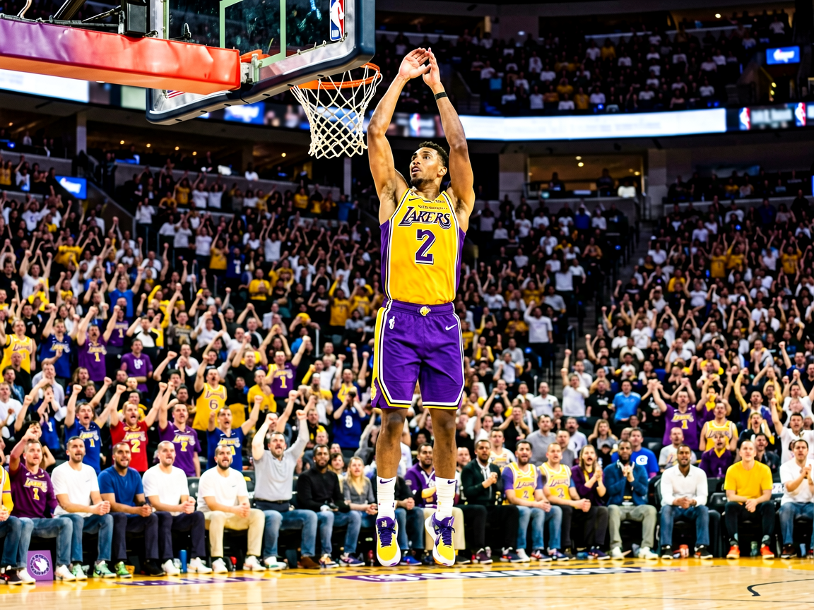 NBA比赛精彩集锦，球员在空中扣篮的瞬间，全场观众欢呼